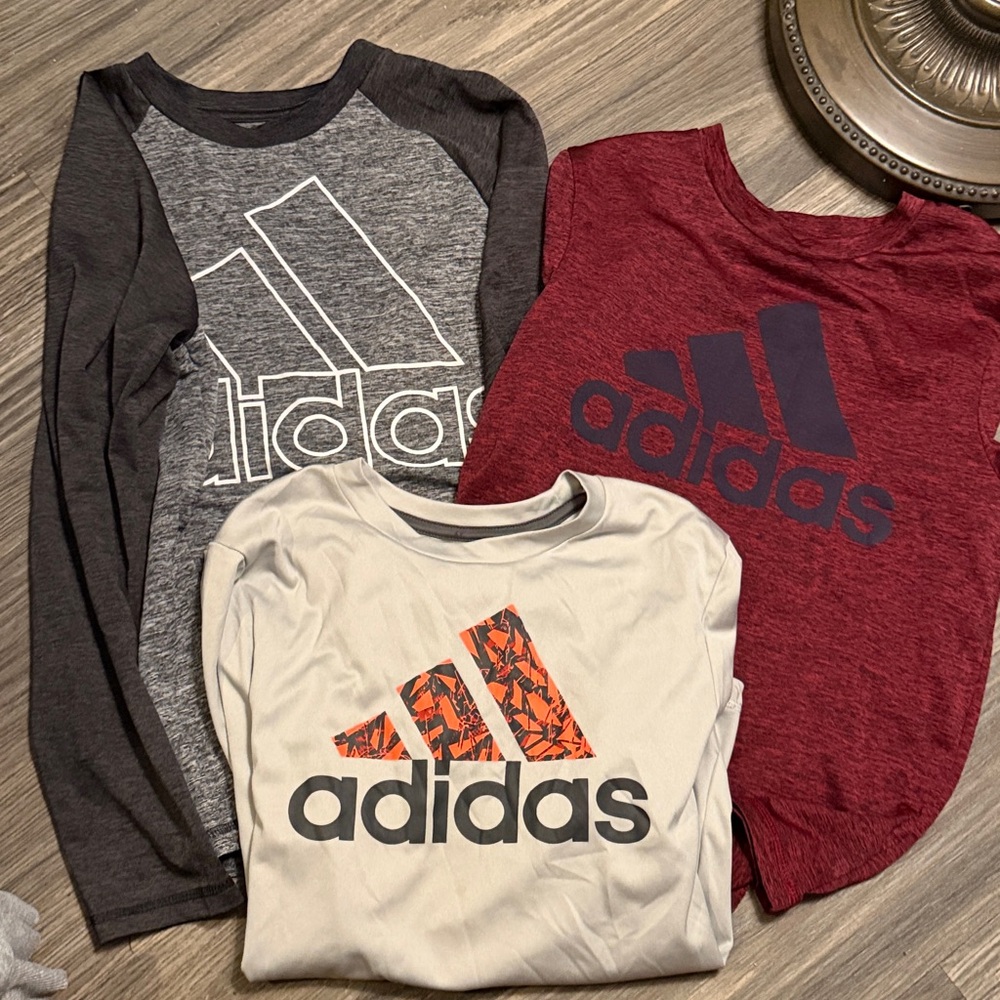 Adidas Kids' Long Sleeve Tees - Gray, Red, and light gray